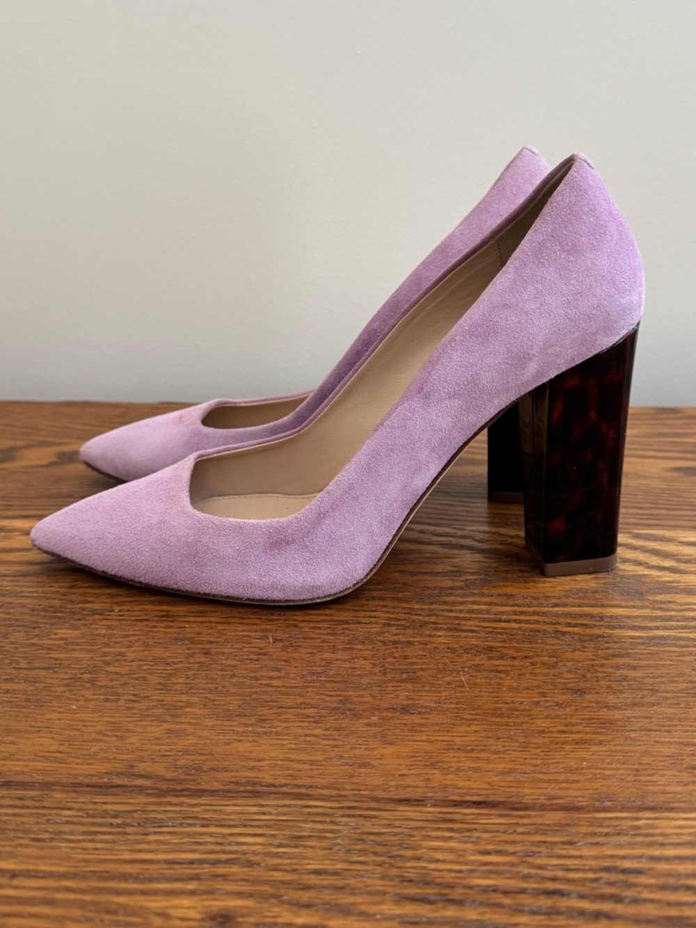 J.Crew Lilac Suede Tortoise Heel Pumps